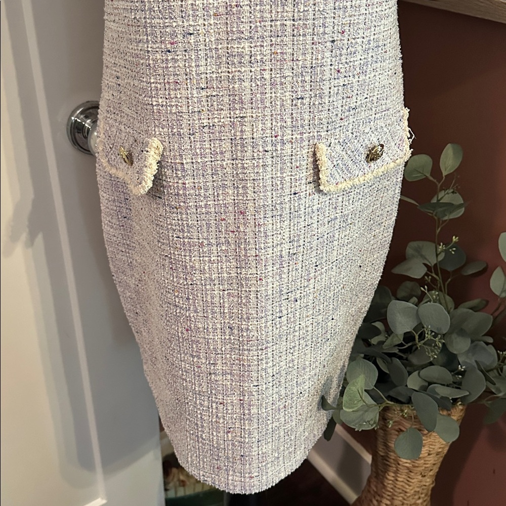 Isaac Mizrahi Boucle Tweed hip pockets lavender Cream short sleeve S Mini Dress - Picture 3 of 14